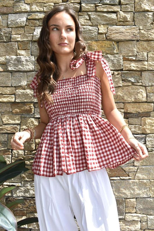 Nonni Gingham Bandeau Cami Sangria
